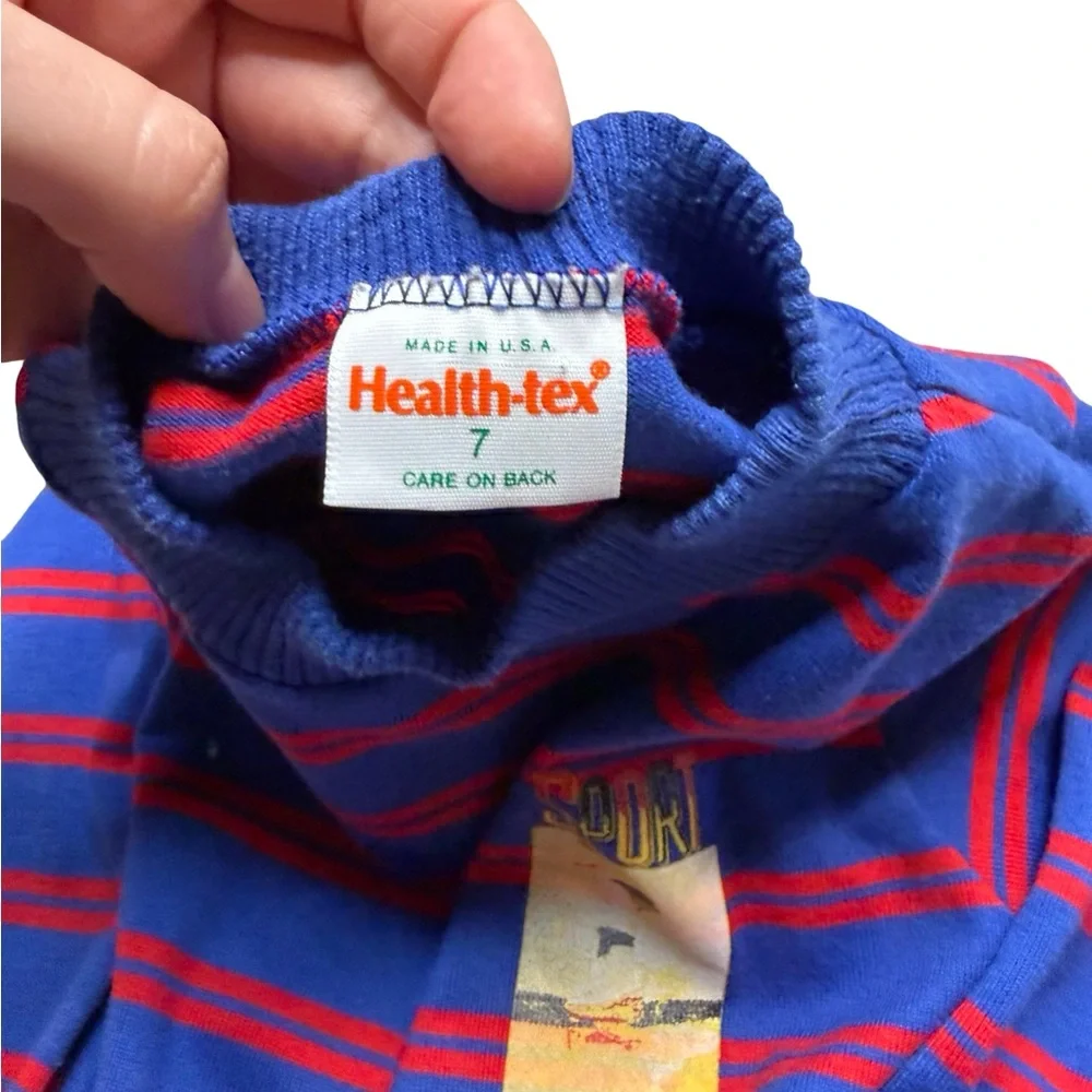 ✨ Vintage Health-tex “SPORT” Graphic Striped‎ Sweatshirt Sz 7 USA ✨